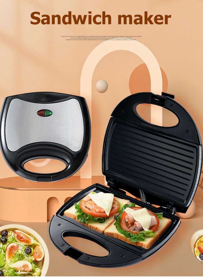 Genrice صانع شطائر بشريحتين    الة توست – شواية غير لاصقة من الفولاذ المقاوم للصدأ مع نظام قفل المقبض، ضوء مؤشر، حماية من الحرارة الزائدة، 750 واط، موديل SGT-853، باللونين الأسود والفضي   كهربائية  حمسة  شواية كهربائية - Image 1